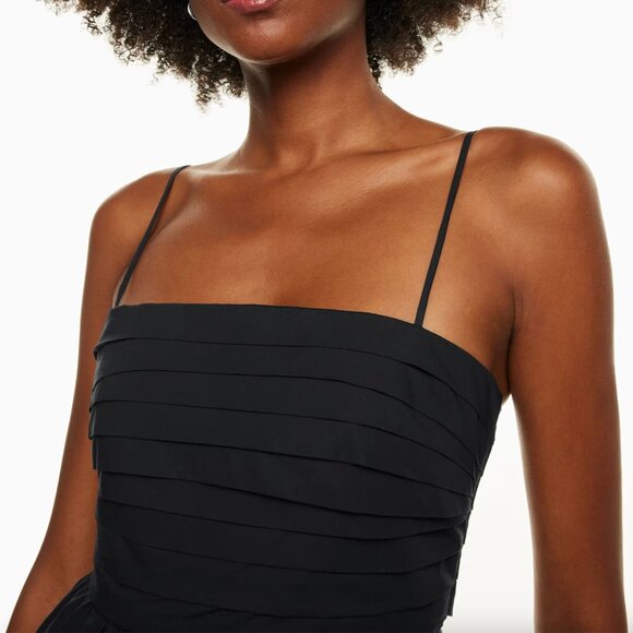 Aritzia Babaton Abacus Poplin Romper Square Neck Pleated Black Size 00 - Picture 2 of 9